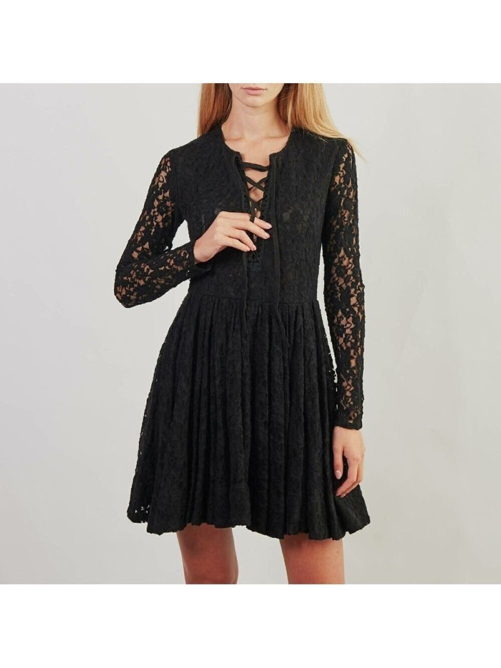 *Maje Black Lace Corset-Tie Flare Dress – Size 2 (M)